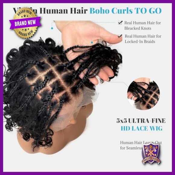 12 Inch Knotless Boho Box Braid Wig Human Hair 200% Density Glueless main image 6